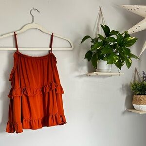 PAPER CRANE RUFFLED RUST ORANGE TANK TOP SIZE LARGE SUMMER TRENDING
